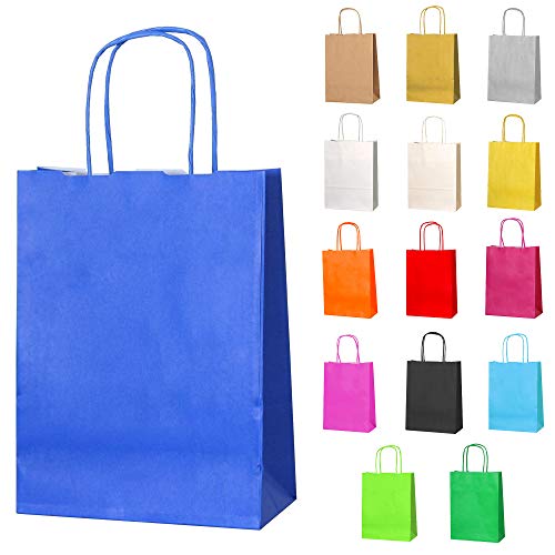 Thepaperbagstore 10 Papiertüten für Partys und Geschenke mit Griffen - Blau - 180x220x80mm von Thepaperbagstore