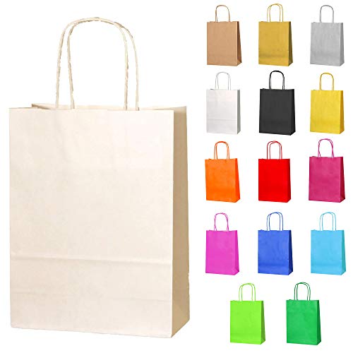 Thepaperbagstore 10 Papiertüten für Partys und Geschenke mit Griffen - Elfenbeinfarben/Creme - 180x220x80mm von Thepaperbagstore