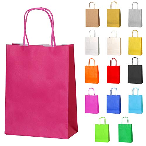 Thepaperbagstore 10 Papiertüten für Partys und Geschenke mit Griffen - Fuchsia - 180x220x80mm von Thepaperbagstore