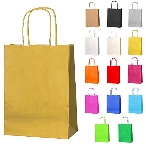 Thepaperbagstore 10 Papiertüten für Partys und Geschenke mit Griffen - Gold - 180x220x80mm von Thepaperbagstore