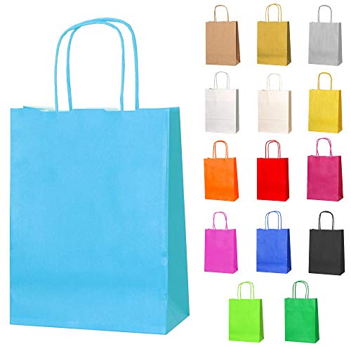 Thepaperbagstore 10 Papiertüten für Partys und Geschenke mit Griffen - Hellblau - 180x220x80mm von Thepaperbagstore