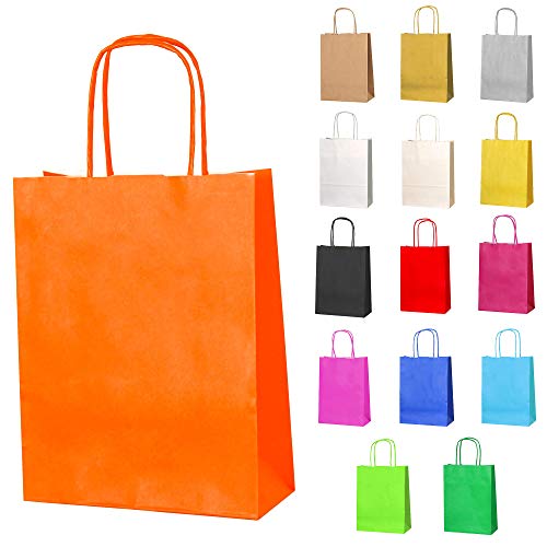 Thepaperbagstore 10 Papiertüten für Partys und Geschenke mit Griffen - Orange - 180x220x80mm von Thepaperbagstore