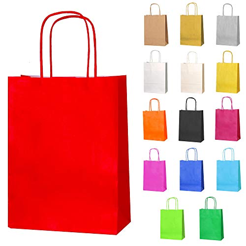 Thepaperbagstore 10 Papiertüten für Partys und Geschenke mit Griffen - Rot - 180x220x80mm von Thepaperbagstore