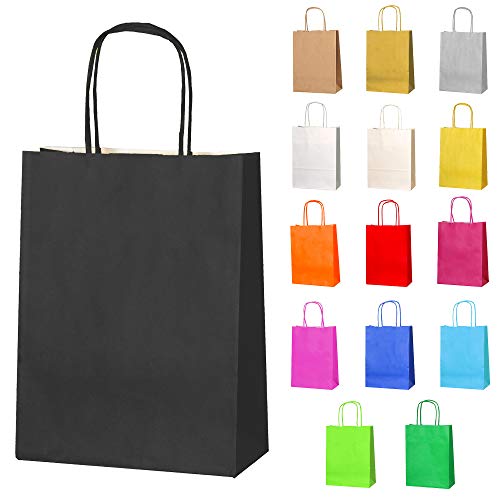 Thepaperbagstore 10 Papiertüten für Partys und Geschenke mit Griffen - Schwarz - 180x220x80mm von Thepaperbagstore