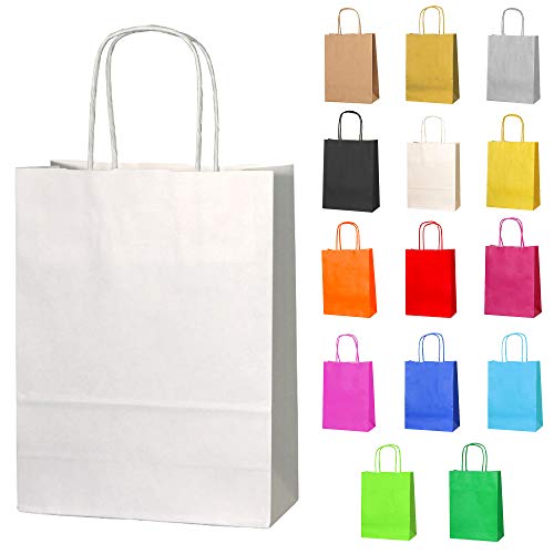 Thepaperbagstore 10 Papiertüten für Partys und Geschenke mit Griffen - Weiß - 180x220x80mm von Thepaperbagstore