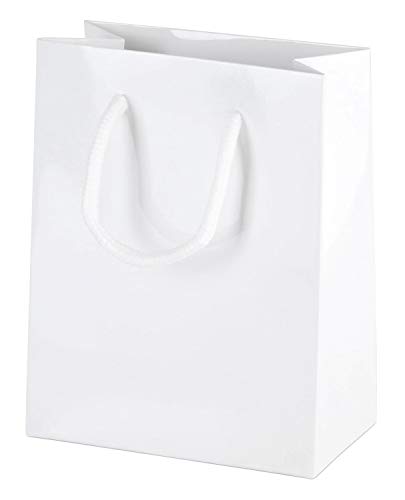 Thepaperbagstore 10 Weiß Luxus Gloss Seilgriff Papiertüten - Extra Klein 115x65x145mm von Thepaperbagstore