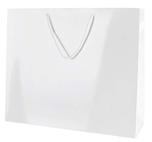 Thepaperbagstore 10 Weiß Luxus Gloss Seilgriff Papiertüten - Groß 410x130x320mm von Thepaperbagstore