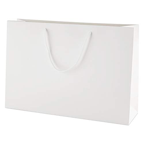 Thepaperbagstore 10 Weiße Mittelbreit Matt Luxus-Boutique-Papiertüten für Geschenke oder als Tragetaschen mit Seilgriffen - 350x100x240mm von Thepaperbagstore