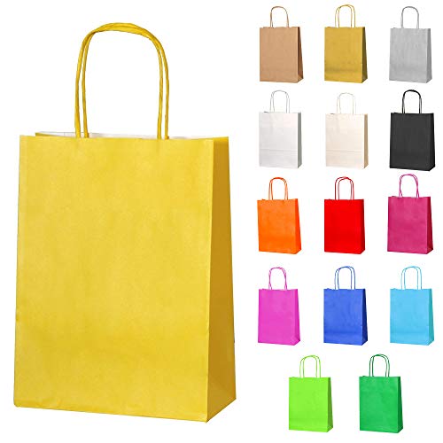 Thepaperbagstore 20 Papiertüten für Partys und Geschenke mit Griffen - Gelbe - 180x220x80mm von Thepaperbagstore