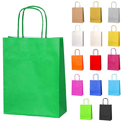 Thepaperbagstore 20 Papiertüten für Partys und Geschenke mit Griffen - Grün - 180x220x80mm von Thepaperbagstore