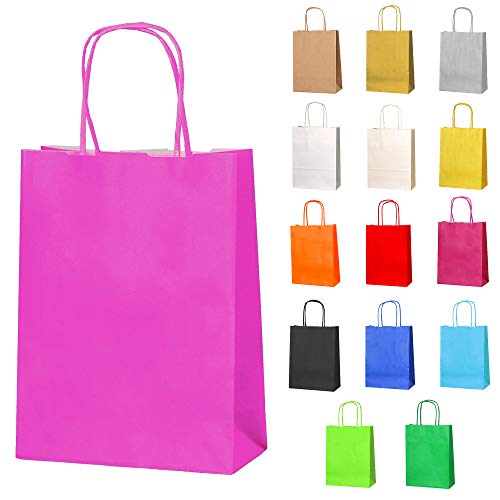 Thepaperbagstore 20 Papiertüten für Partys und Geschenke mit Griffen - Pink - 180x220x80mm von Thepaperbagstore