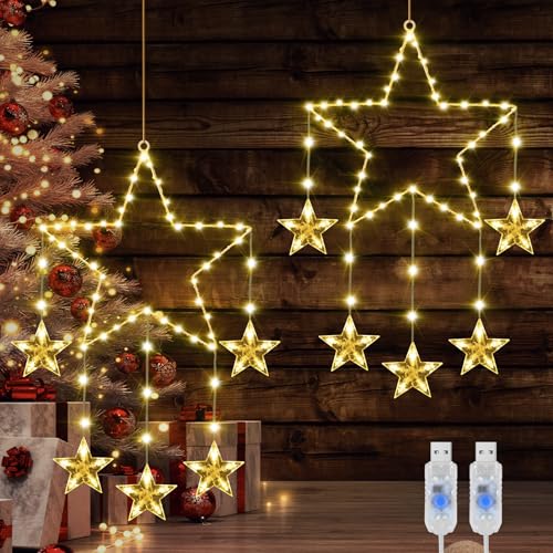Therlan LED Fensterdeko Weihnachten Beleuchtet, 2 Stück 62 LED Weihnachtsbeleuchtung Fenster Stern 8 Lichtmodi USB-stecker Angetrieben Weihnachtsstern Weihnachtsdeko Fenster Beleuchtet Warmweißen Therlan LED Fensterdeko Weihnachten Beleuchtet, 2 Stück 62 LED Weihnachtsbeleuchtung Fenster Stern 8 Lichtmodi USB-stecker Angetrieben Weihnachtsstern Weihnachtsdeko Fenster Beleuchtet Warmweißen von Therlan