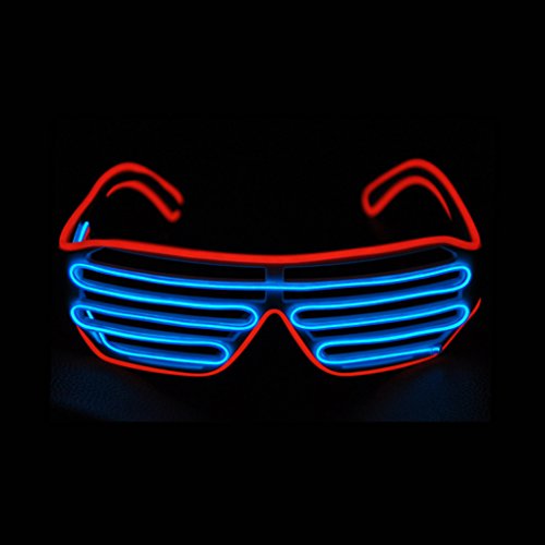 Therlan LED Brille, LED Leuchtende Brille, PartyBrille Leuchtend Led Glasses, Neon Rave Brille, Flashing Brillen, LED Kostüme Brille Sonnenbrille, Atzenbrille Led Brille für Kostüme Party (Rot-Blau) von Therlan
