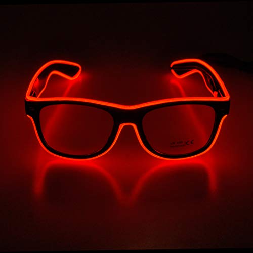 Therlan Brille Led PartyBrille, Neon Leucht brille, Leuchten Party Sonnenbrille, LED Rave Kostüme Glow Leuchtbrille für EDM Halloween Party (Rot) von Therlan