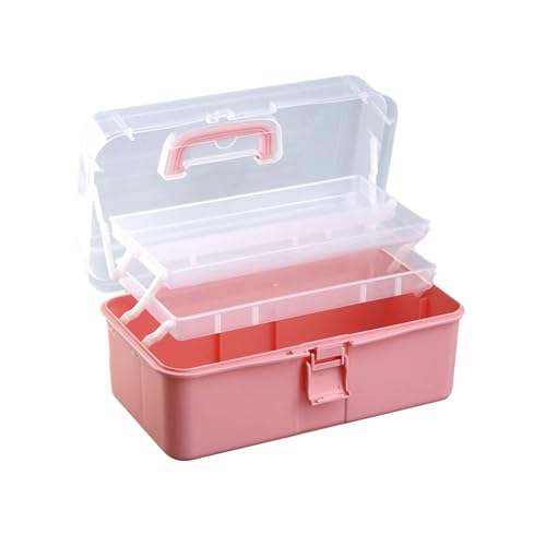 Aufbewahrungsbox mit großem Fassungsvermögen, dreilagig, mit Griff, Medikamentenbox für Kunstmaterialien, Farben, Medizin, multifunktionaler Organizer, dreilagiger praktischer Koffer von Thewasc