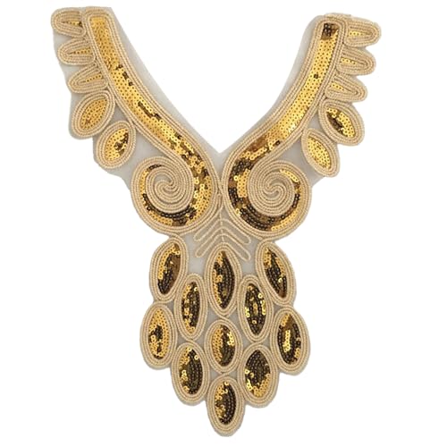 Ethnischer Stil, goldener Kragen, Pailletten, Blumenstickerei, Applikationen, verzierte Spitze, Halsausschnitt, Kragen zum Aufnähen Ethnischer Stil, goldener Kragen, Pailletten, Blumenstickerei, Applikationen, verzierte Spitze, Halsausschnitt, Kragen zum Aufnähen von Thewasc