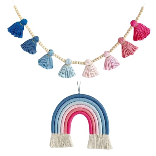 Gewebte Regenbogen-Ornamente mit Holzperlen und Quasten-Wandbehang, perfekt für Heimdekoration, 2 Stück Gewebte Regenbogen-Ornamente mit Holzperlen und Quasten-Wandbehang, perfekt für Heimdekoration, 2 Stück von Thewasc