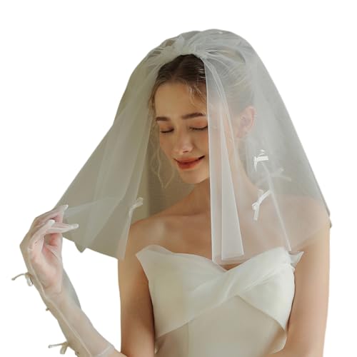 Thewasc Brautschleier, Schleife, für Festzug, Abschlussball, Kopfbedeckung, elegante Mantilla-Mädchen-Kopfbedeckung, Foto-Requisiten, doppellagig, doppellagig von Thewasc