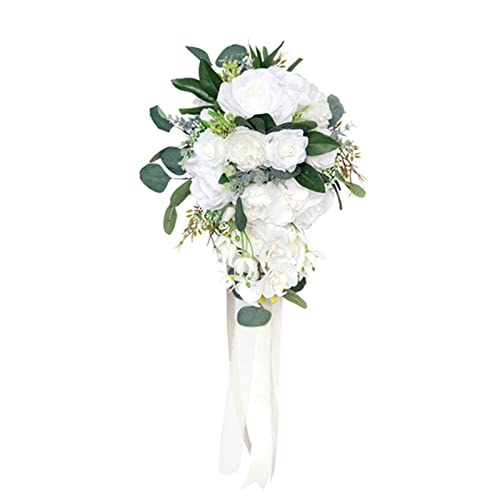 Thewasc Cascading Wedding Bridal Bouquet Wedding Bride Bouquet Wedding Holding Bouquet With Artificial Roses Long Ribbon von Thewasc