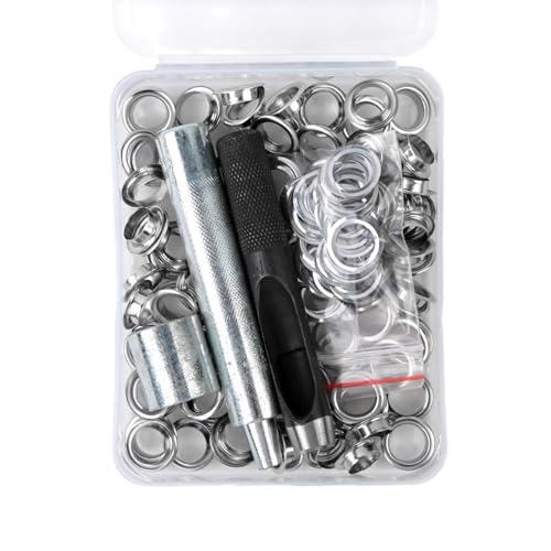 Thewasc Metallösen-Set, 6 mm/8 mm/10 mm, Ösen-Set, Metallösen und Ösen, Sets für Leder/Stoff/Gürtel/Schuhe, Ösenlochzange, 100 Stück von Thewasc