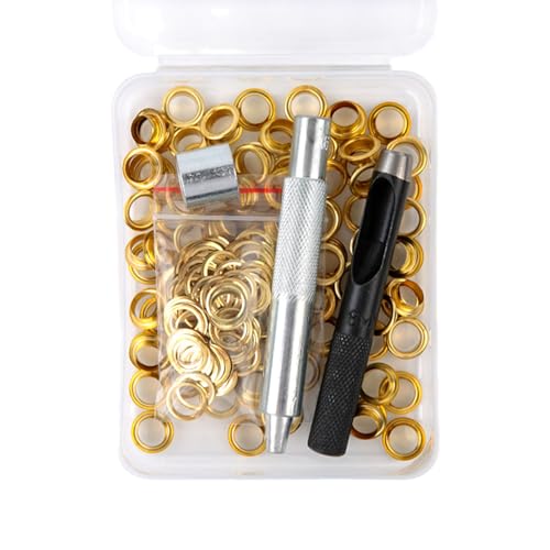 Thewasc Metallösen-Set, 6 mm/8 mm/10 mm, Ösen-Set, Metallösen und Ösen, Sets für Leder/Stoff/Gürtel/Schuhe, Ösenlochzange, 100 Stück von Thewasc