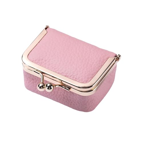 Mini-Schmuckschatulle aus echtem Leder, Vintage-Stil, kompakt, Kussschloss, Ring, Ohrringe, Halskette, Armband, Organizer, tragbar, Reise-Münzgeldbörse für Frauen, Geschenk (groß, Rosa) von ThiCc