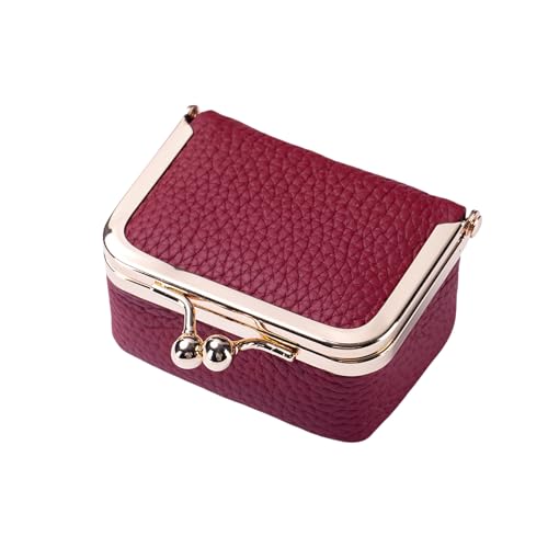 Mini-Schmuckschatulle aus echtem Leder, Vintage-Stil, kompakt, Kussschloss, Ring, Ohrringe, Halskette, Armband, Organizer, tragbar, Reise-Münzgeldbörse für Frauen, Geschenk (groß, Weinrot) von ThiCc