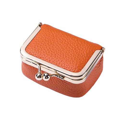 Mini-Schmuckschatulle aus echtem Leder, Vintage-Stil, kompakt, Kussschloss, Ring, Ohrringe, Halskette, Armband, Organizer, tragbar, Reise-Münzgeldbörse für Frauen, Geschenk (groß, orange) von ThiCc