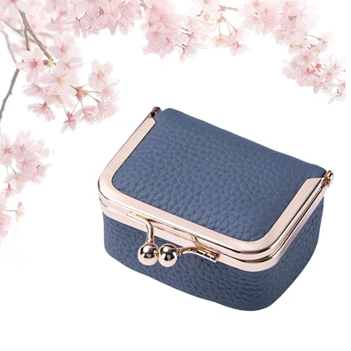 Mini-Schmuckschatulle aus echtem Leder, Vintage-Stil, kompakt, Kussverschluss, Ring, Ohrringe, Halskette, Armband, Organizer, tragbar, Reise-Münzgeldbörse für Frauen, Geschenk (klein, hellblau) von ThiCc