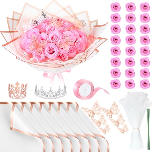 Thiccywoov Glitzer-Rosenstrauß zum Muttertag, Abschlussgeschenke, künstliche Rose, DIY-Blumenstrauß-Set, Geschenkpapier, 3D-Schmetterlinge, Kronen für Jahrestag, Geburtstag, Rosa, 24 Stück Thiccywoov Glitzer-Rosenstrauß zum Muttertag, Abschlussgeschenke, künstliche Rose, DIY-Blumenstrauß-Set, Geschenkpapier, 3D-Schmetterlinge, Kronen für Jahrestag, Geburtstag, Rosa, 24 Stück von Thiccywoov