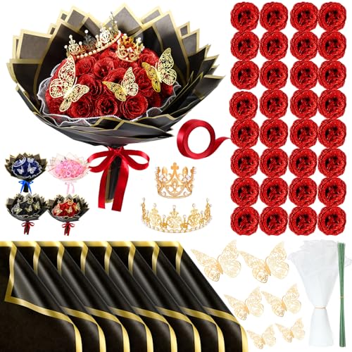 Thiccywoov Glitzer-Rosenstrauß zum Muttertag, Abschlussgeschenke, künstliche Rose, DIY-Blumenstrauß-Set, Geschenkpapier, 3D-Schmetterlinge, Kronen für Jahrestag, Geburtstag, 36 Stück (rot) Thiccywoov Glitzer-Rosenstrauß zum Muttertag, Abschlussgeschenke, künstliche Rose, DIY-Blumenstrauß-Set, Geschenkpapier, 3D-Schmetterlinge, Kronen für Jahrestag, Geburtstag, 36 Stück (rot) von Thiccywoov