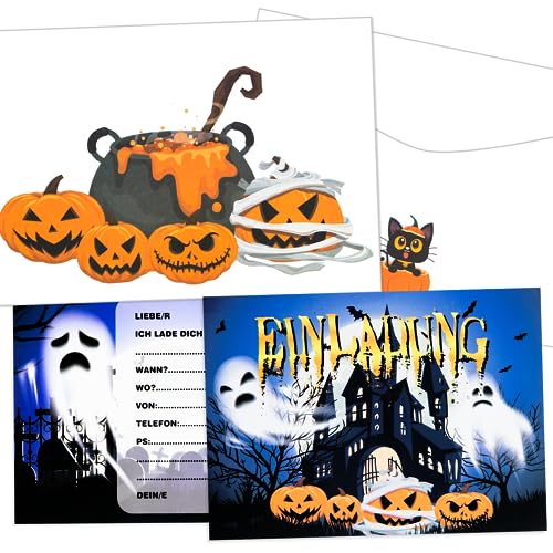Thingehoy 12 Halloween Einladungskarten Halloween Party Einladungen mit Umschlag, Halloween Partyzubehör Halloween Einladung Kinder Geburtstagskarten Set mit Umschlag von Thingehoy