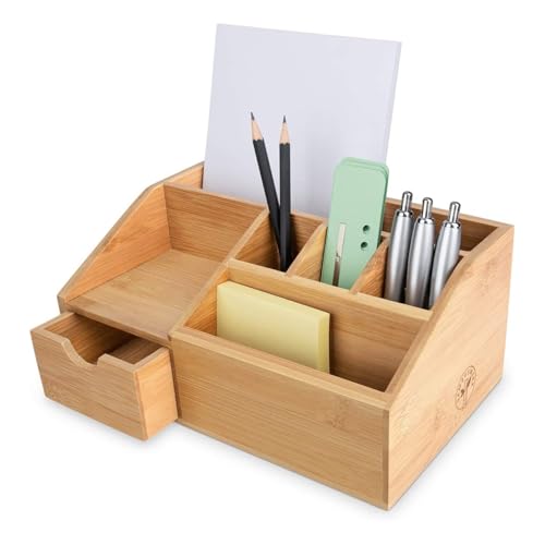 Thingles Bambuswerk Schreibtisch-Organisator aus Holz mit Schublade - Stiftebox, Schreibtischablage - Büro-Organisation, Ablage, Stiftehalter aus Bambus für Schreibtisch, Home-Office Thingles Bambuswerk Schreibtisch-Organisator aus Holz mit Schublade - Stiftebox, Schreibtischablage - Büro-Organisation, Ablage, Stiftehalter aus Bambus für Schreibtisch, Home-Office von Thingles