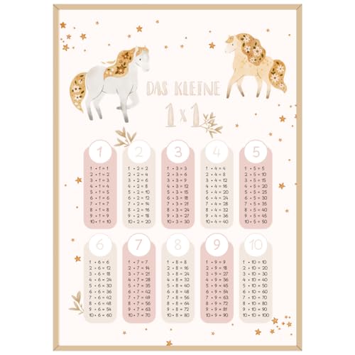 1x1 Poster für Kinder mit Pferdemotiv DIN A3 | Lernposter Mädchen Multiplikation Grundschule | Mathe Lernen als Geschenk zur Einschulung, Schulanfang, Kindergeburtstag (1x1 Pferde, DIN A3) von Things of Happiness
