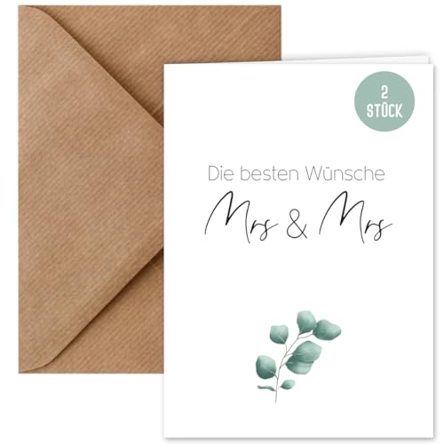 2 x Hochzeitskarte Mrs & Mrs Boho Stil – Glückwunschkarte zur Hochzeit Lesbisches Brautpaar DIN A6 | Klappkarte mit Kuvert DIN C6 | Klappkarten LGBTQ Hochzeitspaar floral Eucalyptus (2 Stück) von Things of Happiness