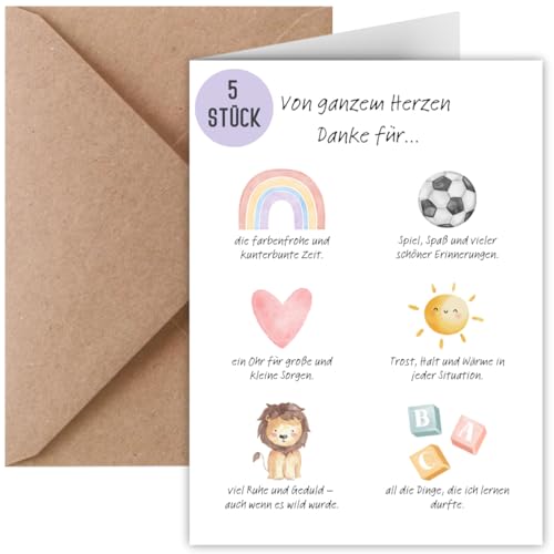 5x Danke Karte Kita Erzieherin Kindergärtnerin Boho | Klappkarte Abschied Kindergarten, Kita, Krippe | Herzliche Dankeskarte Lehrer, Erzieher DIN A6 mit Umschlag (Abschied Kindergarten 5 Stück) von Things of Happiness