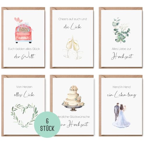 6 Glückwunschkarten zur Hochzeit | Hochzeitskarten | 6 Klappkarten inklusive Naturkuvert | Glückwünsche zur Hochzeit (Hochzeit) von Things of Happiness