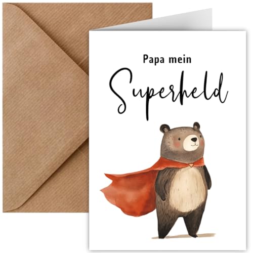 Karte für Papa zum Vatertag oder Herrentag inkl. Briefumschlag | Vatertagskarte | Glückwunschkarte Geburtstag Papa DIN A6 Format | Geschenk zum Vatertag (Klappkarte Superheld) von Things of Happiness