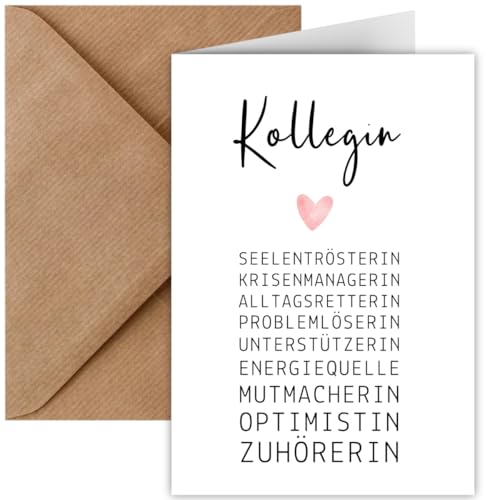 Kollegin Karte Abschied, Geburtstag, Dankeschön | Klappkarte mit Umschlag für Lieblingskollegin | Klappkarte Abschied Kollegin Jobwechsel Büro | DIN A6 Karte Baby (Kollegin Eigenschaften) von Things of Happiness