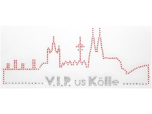 Strass Steine Bügelbilder Applikation verschiedene Motive Köln Karneval Fasching (Skyline Köln rot 27x10,5cm) von Think Jeck!