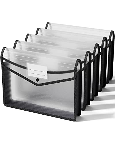 ThinkTex 5 Stück Dokumententasche A4 Hochwertige Dokumententasche Sammelmappen Projektmappen, mit Druckknopf Kunststoff Umschlag Mappe Wasserdicht Transparent,für Reise Büro Dokument Schule von ThinkTex