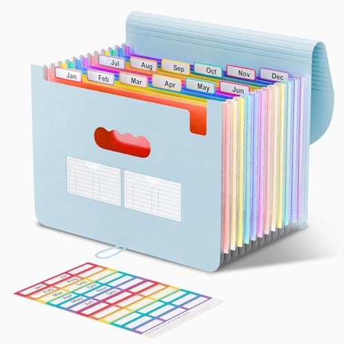 ThinkTex 12 Fächer Dokumentenmappe A4, Ordner A4 Sortiermappe Fächermappe Datei Organizer mit Gummizug und Verschlußknopf, Dokumententasche mit bunten Labeln - Morandi Blau ThinkTex 12 Fächer Dokumentenmappe A4, Ordner A4 Sortiermappe Fächermappe Datei Organizer mit Gummizug und Verschlußknopf, Dokumententasche mit bunten Labeln - Morandi Blau von ThinkTex
