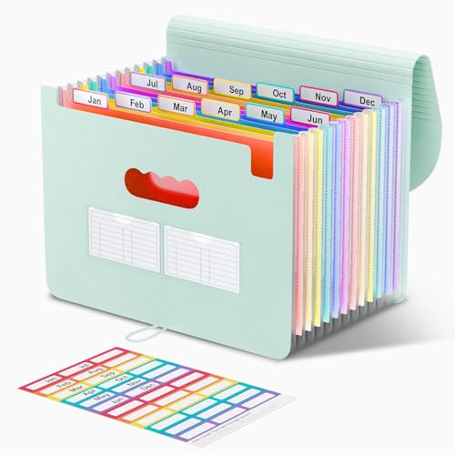 ThinkTex 12 Fächer Dokumentenmappe A4, Ordner A4 Sortiermappe Fächermappe Datei Organizer mit Gummizug und Verschlußknopf, Dokumententasche mit bunten Labeln - Morandi Grün ThinkTex 12 Fächer Dokumentenmappe A4, Ordner A4 Sortiermappe Fächermappe Datei Organizer mit Gummizug und Verschlußknopf, Dokumententasche mit bunten Labeln - Morandi Grün von ThinkTex