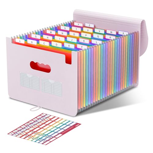 ThinkTex 26 Fächer Dokumentenmappe A4, Ordner A4 Sortiermappe Fächermappe Datei Organizer mit Gummizug und Verschlußknopf, Dokumententasche mit bunten Labeln - Morandi Lila von ThinkTex