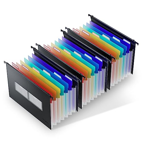 ThinkTex 3 Stück A4 Plastik Hängeregister Mappen mit Erweiterbaren Taschen, 7 Innovative 3cm Akkordeon-Taschen (Passend für Schrankbreite 32 cm -37 cm) von ThinkTex