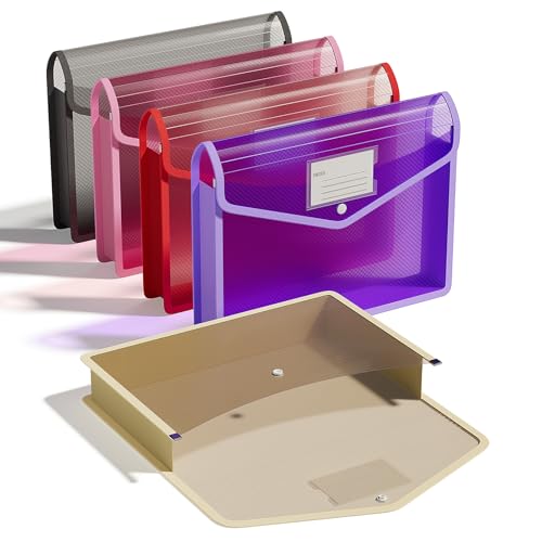 ThinkTex 5 Stück Dokumententasche A4, Etiketten Durchsichtig, Druckknopfverschluss, Mehrfarbig, ideal als Kunststoffmappen, Praktische Mappe A4 für Schule und Büro ThinkTex 5 Stück Dokumententasche A4, Etiketten Durchsichtig, Druckknopfverschluss, Mehrfarbig, ideal als Kunststoffmappen, Praktische Mappe A4 für Schule und Büro von ThinkTex