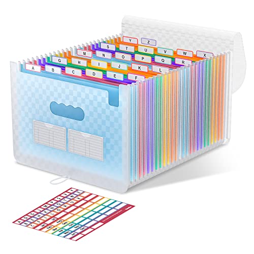 Akkordeon-Aktenordner 26 Fächer, erweiterbarer Aktenordner mit erweiterbarem Deckel/tragbarer Schreibtisch-Dokumentenkasten, A4 Briefgröße, Akkordeon-Papier, farbige Abheftungsbox(Blau) von ThinkTex