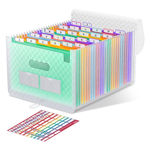 ThinkTex Akkordeon-Aktenordner 26 Taschen, erweiterbarer Aktenordner mit erweiterbarem Deckel/tragbarer Schreibtisch-Dokumentenkasten, A4 Briefgröße, Akkordeon-Papier, farbige Abheftungsbox(Grün) von ThinkTex