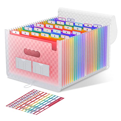 ThinkTex 26 Fächer Dokumentenmappe A4, Regenbogen Akkordeon Erweiterbar Ordnungsmappe, Aktenordner mit großer Kapazität, tragbarer Klassifizierungsaktenordner im A4-Letter für Büro/Schule – Rose von ThinkTex