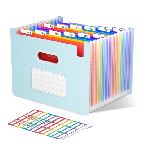 ThinkTex Dokumentenmappe A4, 12 Fächern Sortiermappe Fächermappe Datei Organizer, Aufrecht und oben offen, Akkordeon Ordner Tragbar Sortiermappe für Zuhause oder Büro Dokumente - Morandi Blau von ThinkTex